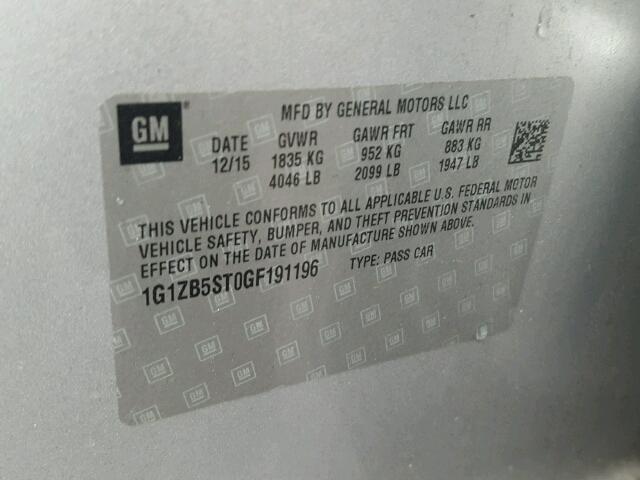 1G1ZB5ST0GF191196 - 2016 CHEVROLET MALIBU LS SILVER photo 10