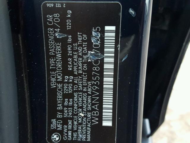 WBANV93578CZ70065 - 2008 BMW 535 XI BLUE photo 10