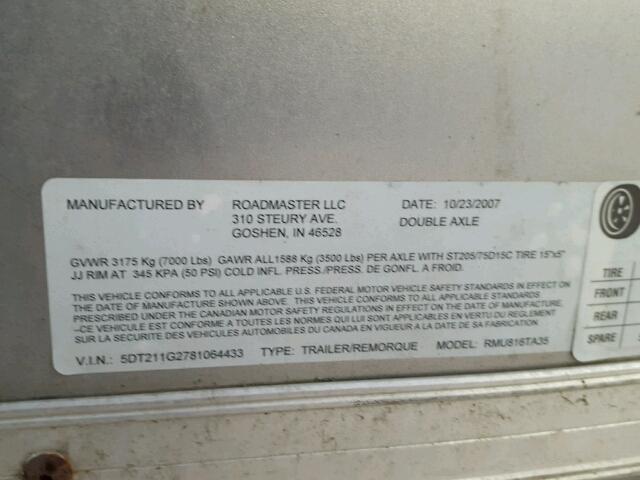 5DT211G2781064433 - 2008 CARGO TRAILER SILVER photo 10