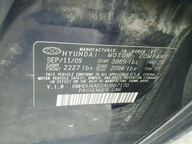 KMHDU4AD2AU887170 - 2010 HYUNDAI ELANTRA BL BLUE photo 10