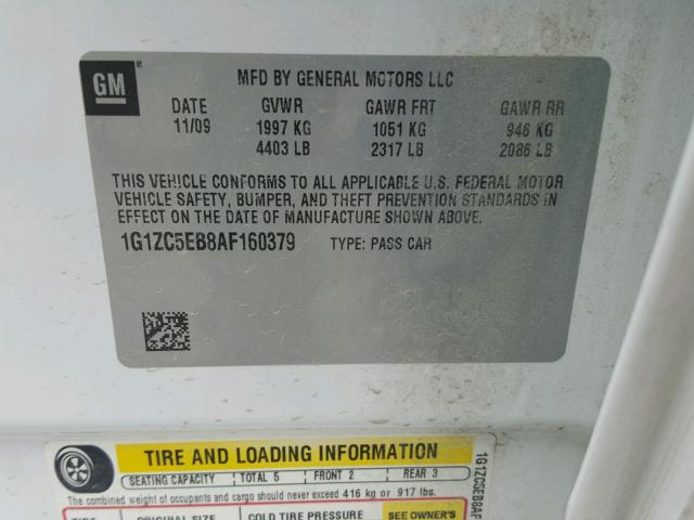 1G1ZC5EB8AF160379 - 2010 CHEVROLET MALIBU 1LT 白色 照片 10