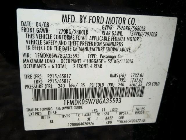 1FMDK05W78GA35593 - 2008 FORD TAURUS X S BLUE photo 10