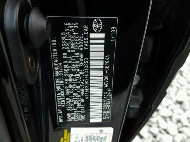 4T1BE30K24U313350 - 2004 TOYOTA CAMRY LE BLACK photo 10