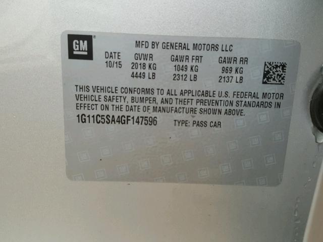 1G11C5SA4GF147596 - 2016 CHEVROLET MALIBU LIM SILVER photo 10