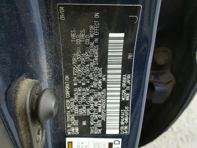 JTEEP21A050076356 - 2005 TOYOTA HIGHLANDER BLUE photo 10