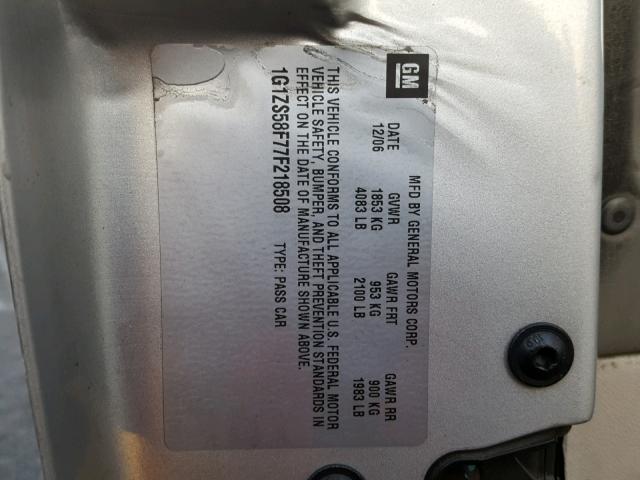 1G1ZS58F77F218508 - 2007 CHEVROLET MALIBU LS ვერცხლისფერი ფოტო 10