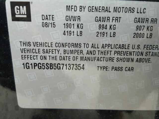 1G1PG5SB5G7137354 - 2016 CHEVROLET CRUZE LIMI BLACK photo 10