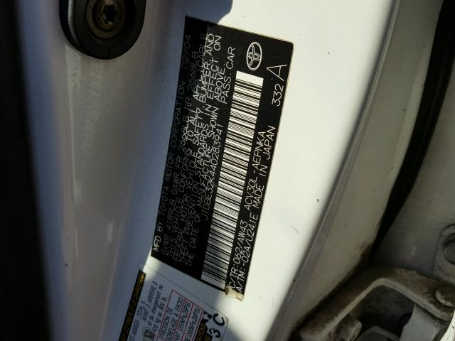 JTDBE32K440283941 - 2004 TOYOTA CAMRY LE თეთრი ფოტო 10