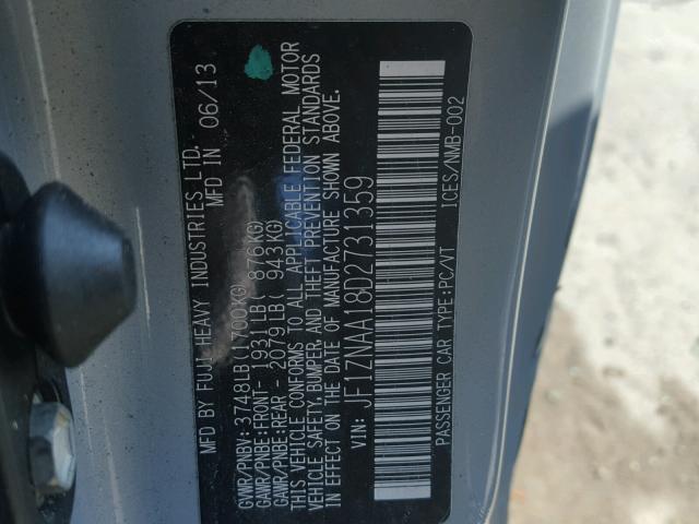 JF1ZNAA18D2731359 - 2013 TOYOTA SCION FR-S ვერცხლისფერი ფოტო 10