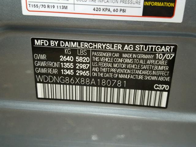 WDDNG86X88A180781 - 2008 MERCEDES-BENZ S 550 4MAT GRAY photo 10