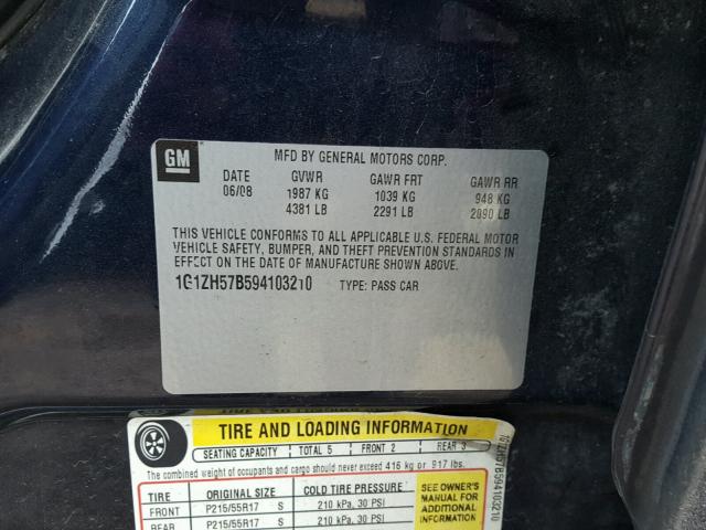 1G1ZH57B594103210 - 2009 CHEVROLET MALIBU 1LT 蓝色 照片 10