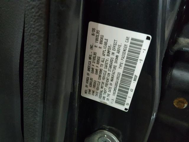 1HGCM56485A195020 - 2005 HONDA ACCORD LX GRAY photo 10