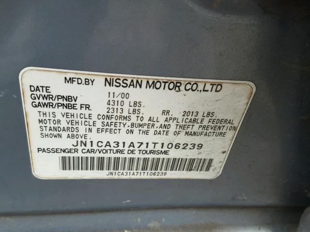 JN1CA31A71T106239 - 2001 NISSAN MAXIMA GXE BLUE photo 10