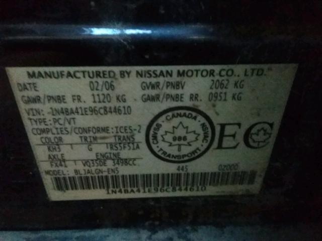 1N4BA41E96C844610 - 2006 NISSAN MAXIMA SE BLACK photo 10