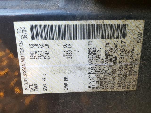 1N4AL21E59N530617 - 2009 NISSAN ALTIMA 2.5 GRAY photo 10