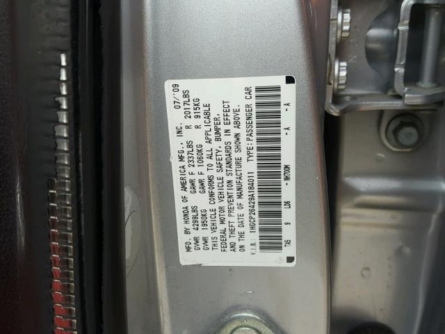 1HGCP26429A184011 - 2009 HONDA ACCORD LXP SILVER photo 10