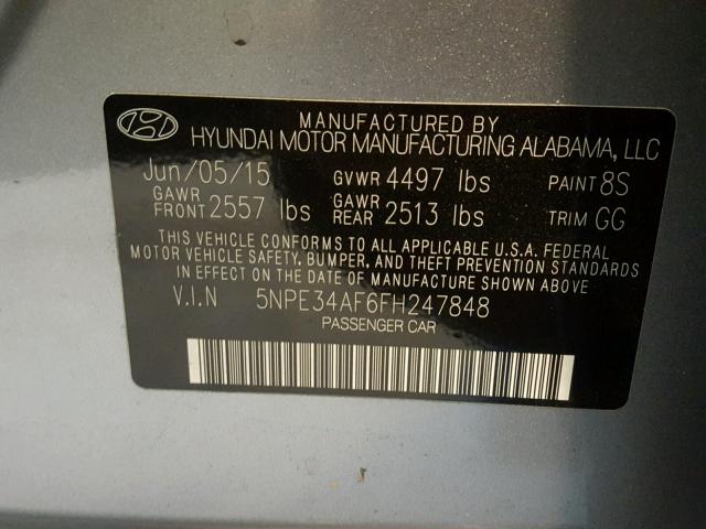 5NPE34AF6FH247848 - 2015 HYUNDAI SONATA SPO SILVER photo 10