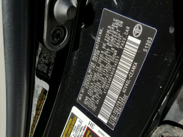 4T1BE46K49U814051 - 2009 TOYOTA CAMRY BASE BLACK photo 10