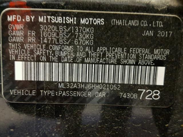 ML32A3HJ6HH021052 - 2017 MITSUBISHI MIRAGE ES BLACK photo 10