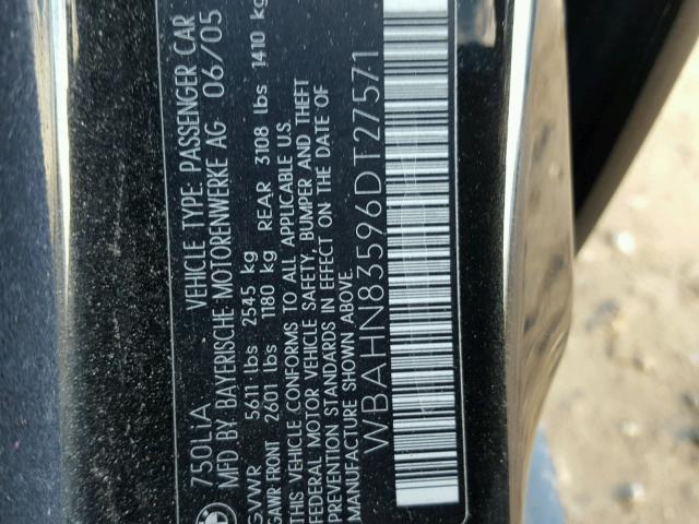 WBAHN83596DT27571 - 2006 BMW 750 LI BLACK photo 10