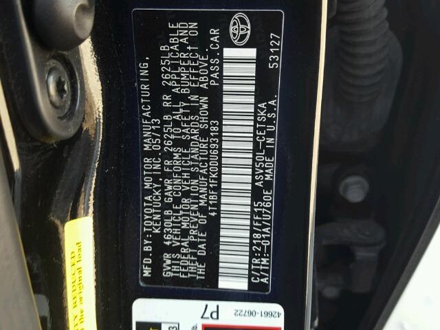 4T1BF1FK0DU693183 - 2013 TOYOTA CAMRY L BLACK photo 10