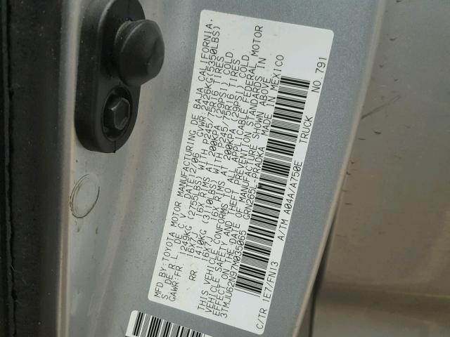 3TMJU62N97M035065 - 2007 TOYOTA TACOMA DOU SILVER photo 10