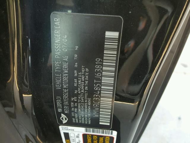 WMWRC33485TJ63819 - 2005 MINI COOPER BLACK photo 10