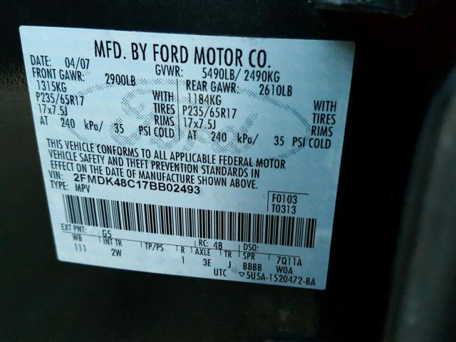 2FMDK48C17BB02493 - 2007 FORD EDGE SEL GRAY photo 10