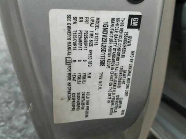 1GNDV23L26D117608 - 2006 CHEVROLET UPLANDER L 银色 照片 10