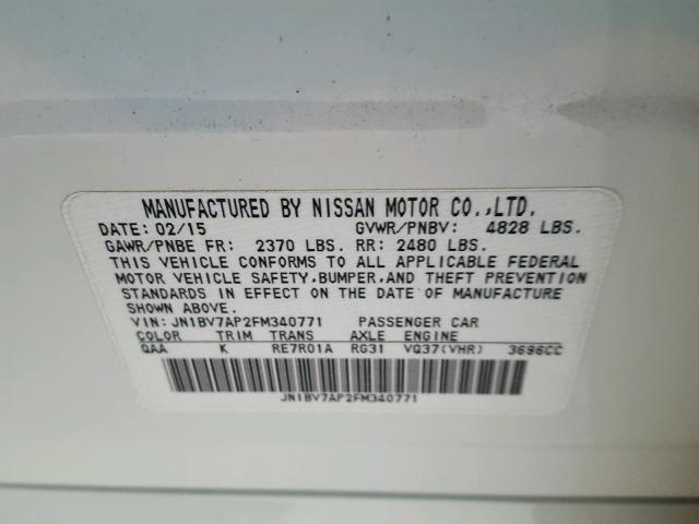 JN1BV7AP2FM340771 - 2015 INFINITI Q50 BASE Blanco foto 10