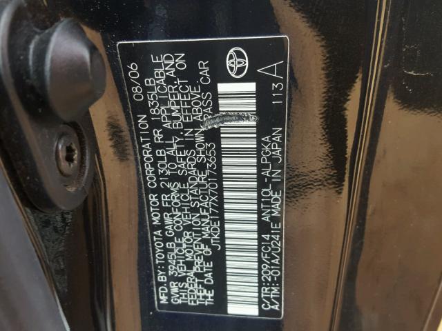 JTKDE177X70173653 - 2007 TOYOTA SCION TC შავი ფოტო 10