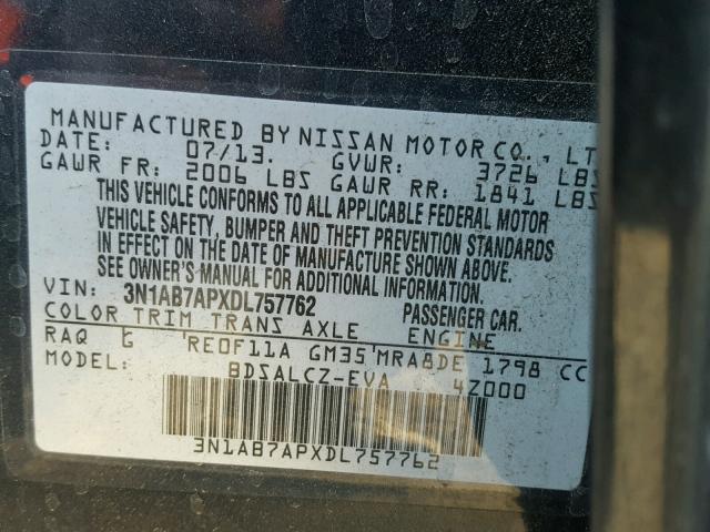 3N1AB7APXDL757762 - 2013 NISSAN SENTRA S BLUE photo 10