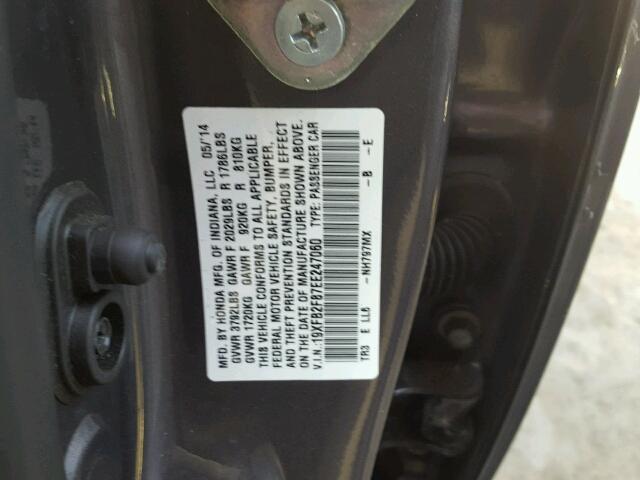 19XFB2F87EE247060 - 2014 HONDA CIVIC EX ნაცრისფერი ფოტო 10