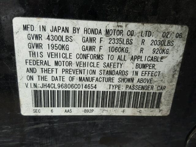 JH4CL96806C014654 - 2006 ACURA TSX BLACK photo 10