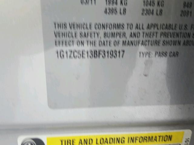 1G1ZC5E13BF319317 - 2011 CHEVROLET MALIBU 1LT 白色 照片 10