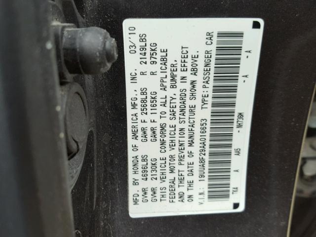 19UUA8F29AA016653 - 2010 ACURA TL GRAY photo 10