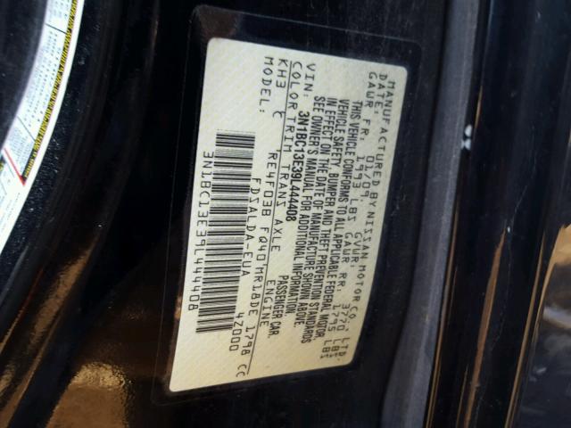 3N1BC13E39L444408 - 2009 NISSAN VERSA S BLACK photo 10