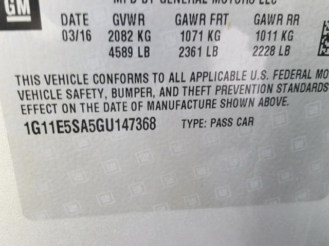 1G11E5SA5GU147368 - 2016 CHEVROLET MALIBU LIM 银色 照片 10