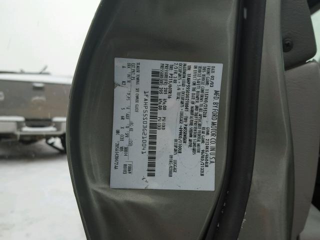 1FAHP55S03G210041 - 2003 FORD TAURUS SES GRAY photo 10