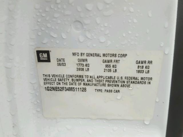 1G2NE52F34M511128 - 2004 PONTIAC GRAND AM S თეთრი ფოტო 10