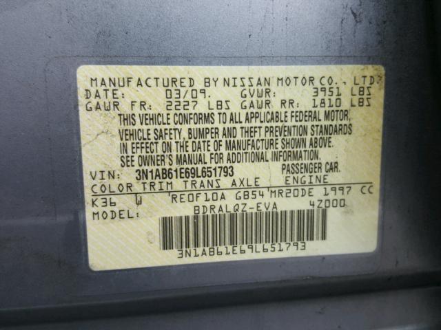 3N1AB61E69L651793 - 2009 NISSAN SENTRA 2.0 GRAY photo 10