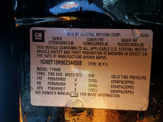 1GNET13H962344368 - 2006 CHEVROLET TRAILBLAZE BLACK photo 10