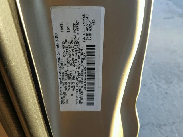 5TENL42N32Z093967 - 2002 TOYOTA TACOMA GOLD photo 10