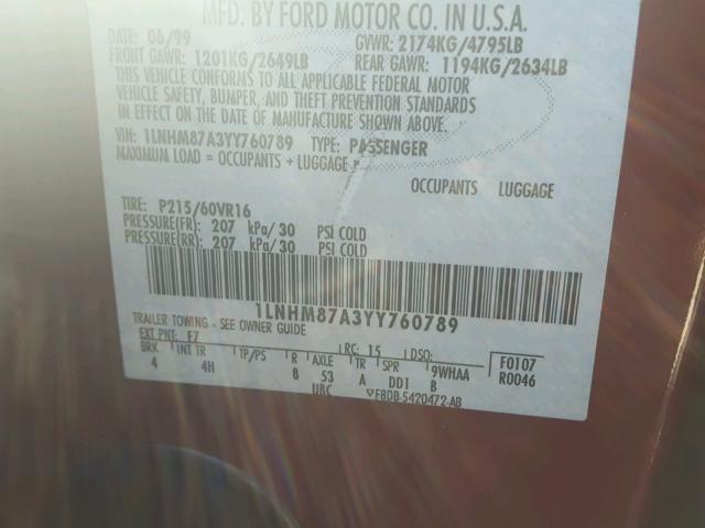 1LNHM87A3YY760789 - 2000 LINCOLN LS 勃艮第红 照片 10