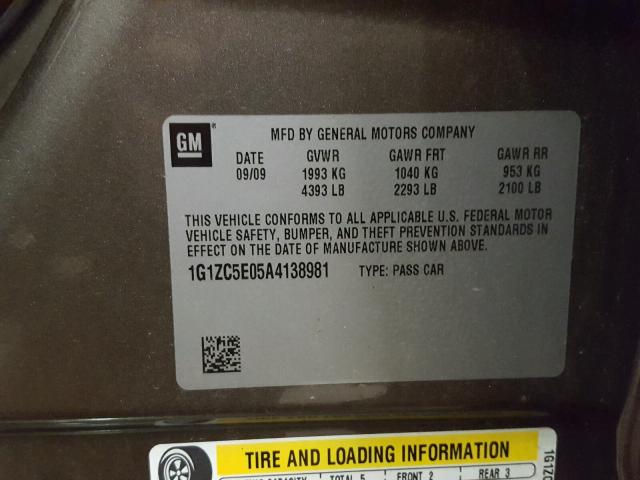 1G1ZC5E05A4138981 - 2010 CHEVROLET MALIBU 1LT 蓝色 照片 10