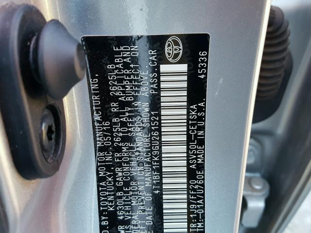 4T1BF1FK9GU261521 - 2016 TOYOTA CAMRY LE ნაცრისფერი ფოტო 10