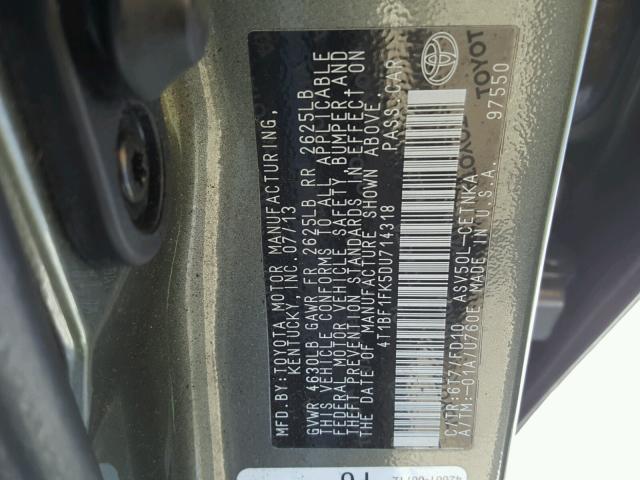 4T1BF1FK5DU714318 - 2013 TOYOTA CAMRY L 绿色 照片 10