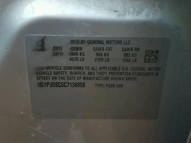 1G1PJ5SC6C7138856 - 2012 CHEVROLET CRUZE ECO SILVER photo 10