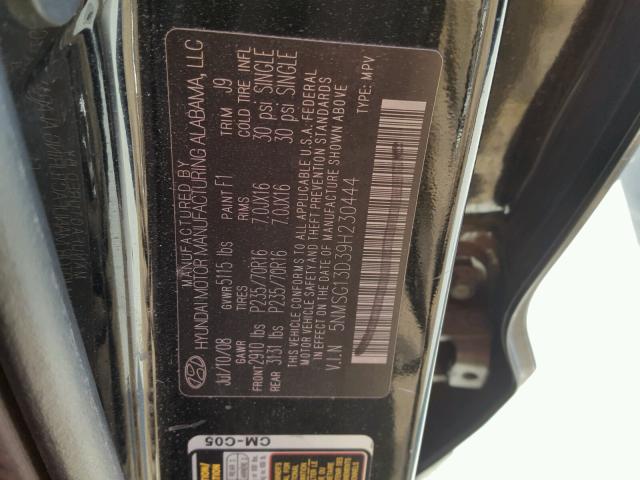 5NMSG13D39H230444 - 2009 HYUNDAI SANTA FE G BLACK photo 10