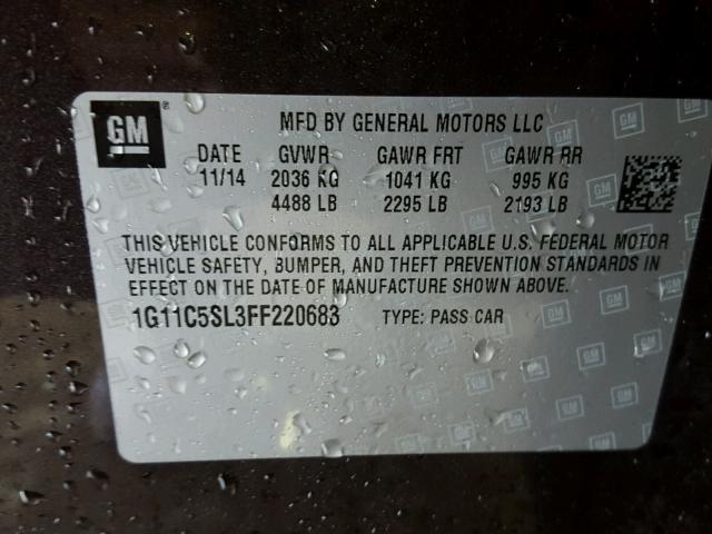 1G11C5SL3FF220683 - 2015 CHEVROLET MALIBU 1LT 紫色 照片 10